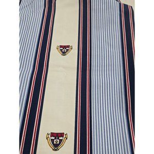 Vintage NOS Ralph Lauren Blue‎ Striped British Armor Crests TWIN Flat Sheet NWOT